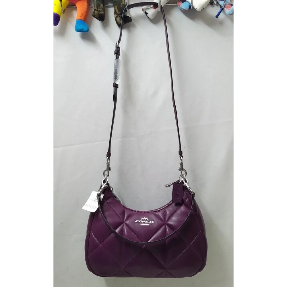 Coach Teri Hobo Diamond Deep Berry Quilted Leather Zipper Shoulder Bag -NWT $528